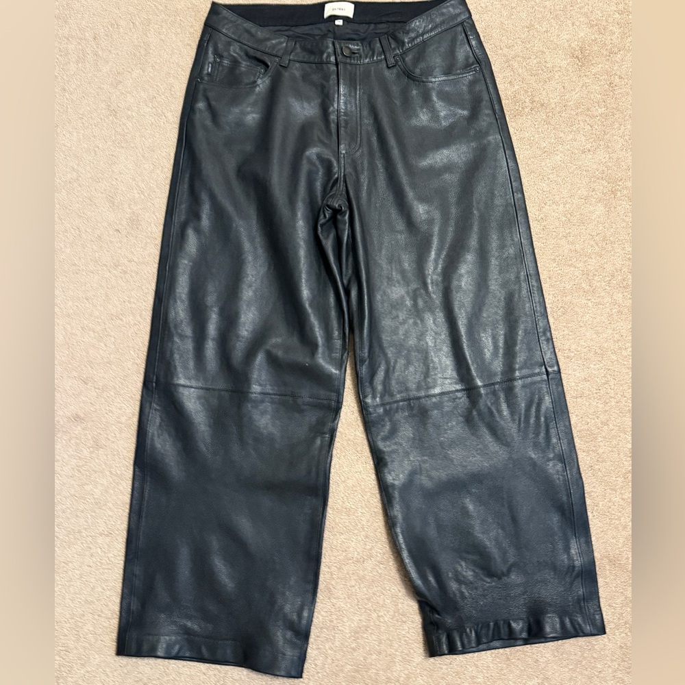 DL1961 Zoie Low Rise Wide Leg Sheepskin Leather Pants in Black